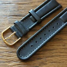 Hirsch "Mustang" 20mm Black Watch Strap & Gold Buckle New (Cw7)