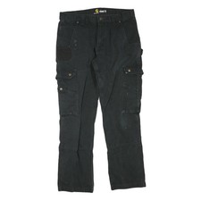 CARHARTT Mens Regular Fit Black Cotton Blend Cargo Work Trousers W34 L32 Utility