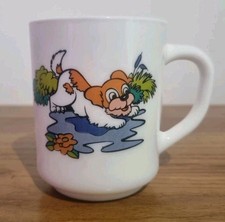 Arcopal France Mug Vintage Cartoon Dog Design Opal Glass Retro Kitchenware Cup