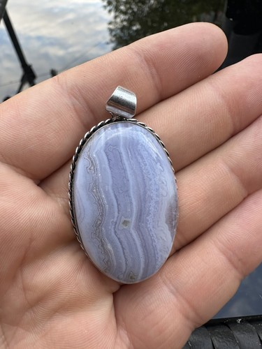 Large blue lace agate pendant - large,