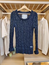 SUPERDRY MEDIUM NAVY METALLIC JUMPER SWEATER CABLE KNIT CASUAL ROUND NECK WOMENS