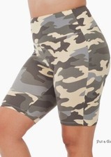 New PLUS SIZE Womens GRAY CAMO BUTTERY SOFT CAMOUFLAGE BIKE SHORTS 1X 2X 3X TRUE