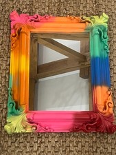 Neon Rainbow Spray-Painted Ornate Wall Mirror - Funky Colorful Decor
