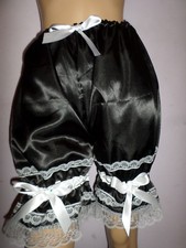 BLACK SATIN WHITE LACE FRENCH MAID  BLOOMERS VICTORIAN LOOK  30-46W