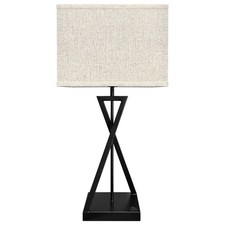 Modern Table Lamp Black Metal Tripod Base Linen Fabric Shade T518