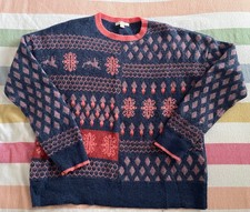 White Stuff Blue Multicoloured Soft Cosy Snowflake Jumper Size 12 14 ?