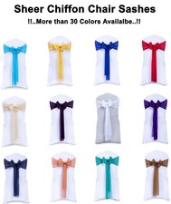 25/50/100/150/200 Chiffon Chair Sashes 7.5" Wider Fuller Bow Wedding Party Décor