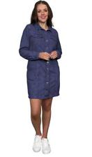 Ladies Pure Cotton Long Sleeve Mini Blue Denim Dress Regular Plus Size Available