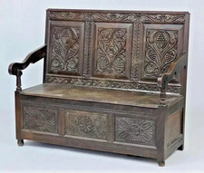 Superb Antique Victorian Carved Oak Box Settle / Seat circa 1890 / Shoe Storage