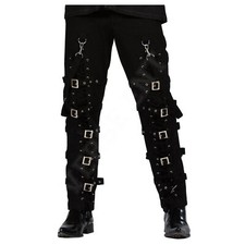 Men's Gothic Pants Punk Rock Bondage Cyber Black Straps Buckle Handmade Trousers