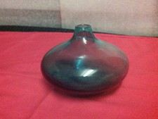 Vintage Small Hand Blown  Blue Glass Bud/Squat Vase 3.5”TallMid Modern Art