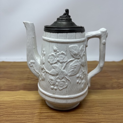Vintage white relief teapot - white,
