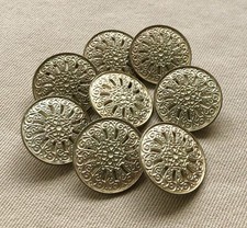 8 Unusual Filigree Yellow Peach Metal Buttons, 20mm, Shank, Set