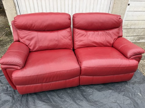 Red leather seater recliner - leather,