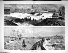 Old 1884 Newcastle-Upon-Tyne Coble Dene Dock Ships Collingwood Lighth 19th