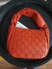 Zara Orange Leather Woven Hobo