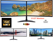 Dual Monitor Screen bundle 2x27" HDMI Monitors IPS Full HD 1920x1080 Dual Stand