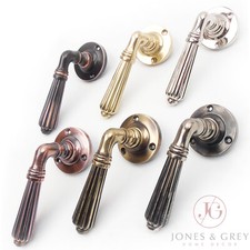 Vintage Regency Reeded Style Antique Solid Brass /Nickel Rose Lever Door Handles