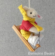 Steiff 2008 Christmas Rupert Bear On Wooden Sleigh White Mohair 9cm Ean 653537