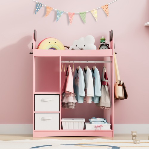 Pink kids wardrobe with - pink, mirror
