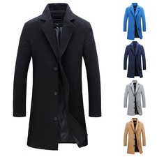 Mens Winter Warm Formal Trench Coat Long Jacket Tops Smart Work Overcoat Outwear