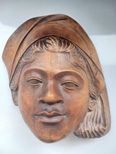 Vintage Wall Art Balinese Wood Carving of a Female with Scarf (Circa 20's-40's)