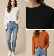 Ladies Next Cosy Jumper Crew Neck Long Sleeve Black White Orange Knit Sweater