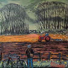 Superb James Downie Oil Painting 'The Red Tractor' Fantastic Oil On Canvas