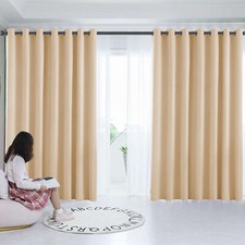 Thermal Thick Blackout Curtains Ready Made Eyelet Ring Top Curtain Pair Tiebacks