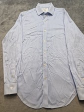 John Francomb  TM Lewin Mens Button Up Shirt 15" Collar Blue White Check Used
