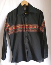Vintage Hornes Brother's Men's Shirt Black with Aztec Embroidery Design Size L