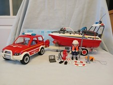 Playmobil fire car and boat bundle
