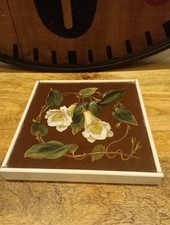 Framed Vintage Hand Painted Tile With Floral Pattern