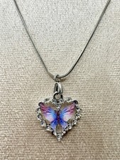 Silver Butterfly Heart Pendant With Sterling Silver Plated Necklace