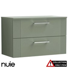 Nuie Deco Satin Reed Green 800mm Wall Hung 2-Drawer Vanity Unit & Worktop