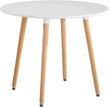 Round Dining Table Modern 90cm High Gloss Kitchen Table Natural Beech Wood Legs