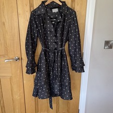 Per Una Belted Mac Jacket Trench Coat  Ruffles Frill 18 Grey Silver Polka Dot