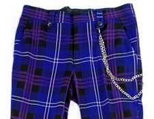 ASOS Trousers Women's W32 L30 Purple Blue Black Tartan Check Detachable Chain