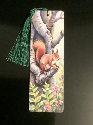 Red squirrel wooden bookmark - red,