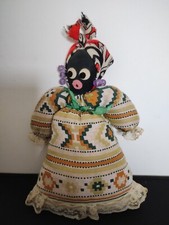 Vintage Black African Woman Traditional Folk Art Pin Cushion Rag Doll 1940s 50s