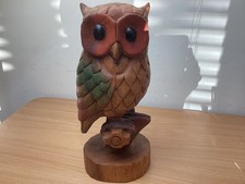 Lovely Large Solid Hand-Carved and Painted Wooden Owl 32cm Tall Great Condition