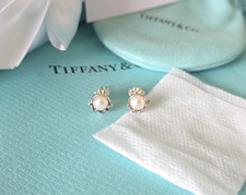 Tiffany & Co. Paloma Picasso Silver Olive Leaf Pearl Stud Earrings, RRP £550