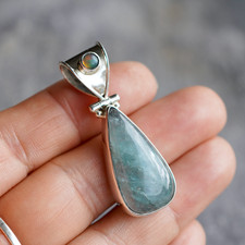 Aquamarine and Opal 925 Sterling Silver Pendant Gemstone Jewellery
