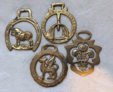 4 Horse Brasses Vintage Set Of Four Various Designs Collectable Equestrian Brass