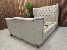 Sussex Buttoned Wingback High End Double Bed Frame In Zenith Silver RRP-£1299