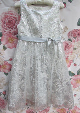 MONSOON Silver Sequin Embellished Prom Bridesmaid Party Occasion Dress 10-11 £65