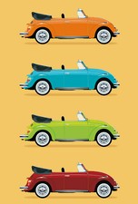 4 Volkswagen Beetle Cabriolet Convertible Classic Sideview A4, A3, A2 Poster