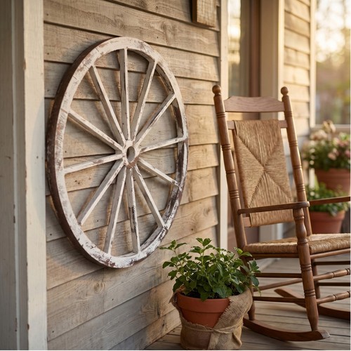 Wooden wagon wheel decor - wagon,