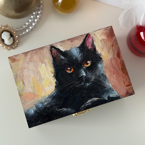 Black cat hand painted - black, hand-painted