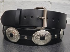 Concho Belt  Genuine Leather Black Belt Punk Goth Rock Thrash Conch Maddelion 